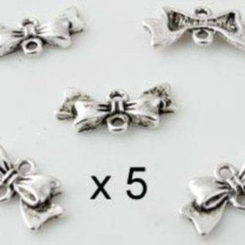 5 pendentifs connecteurs métal noeud papillon 