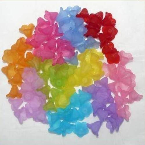 20  coupelles fleurs en lucite  mélange multicolore