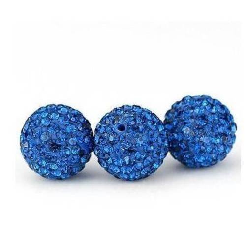 5 perles strass boule shamballa 10mm bleu electric