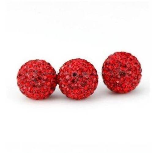 5 perles strass boule shamballa 10mm  rouge