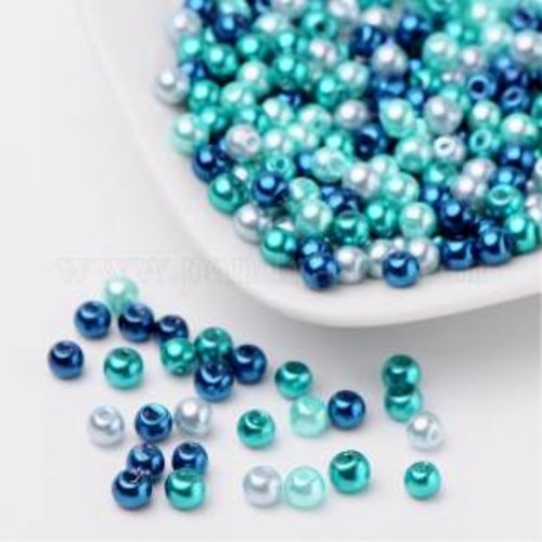 50 perles 4mm en verre nacrées mélange de bleu
