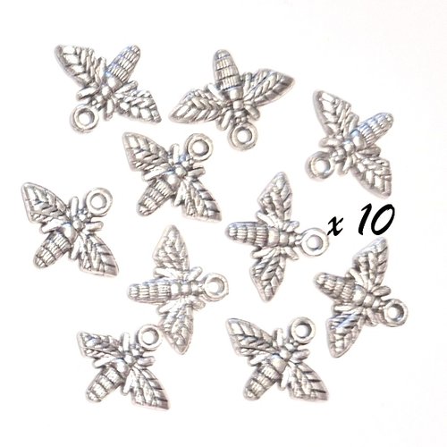 10 breloques pendentif  abeille  en métal argenté