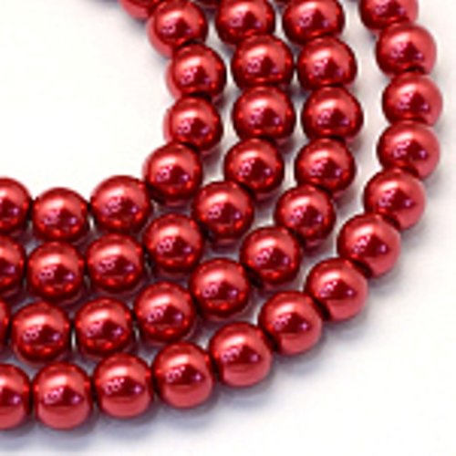 50 perles en verre nacrées rouge 4mm