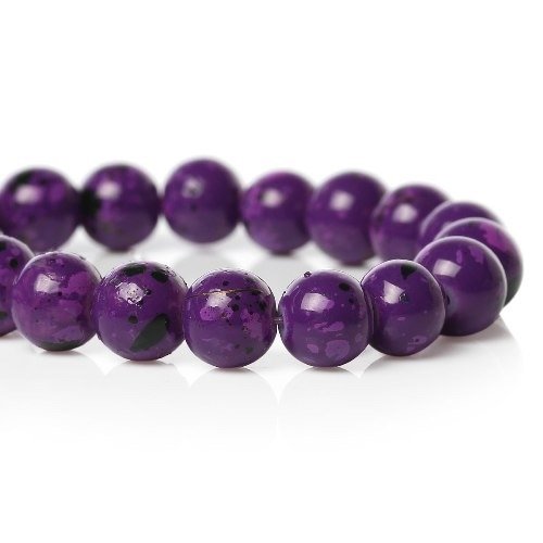 50  perles en verre violet marbrées noir 8mm