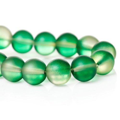 25 perles en verre 8mm  ronde givrée vert