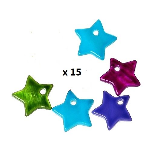 15 pendentifs breloques etoiles 12mm en nacre couleur assorties