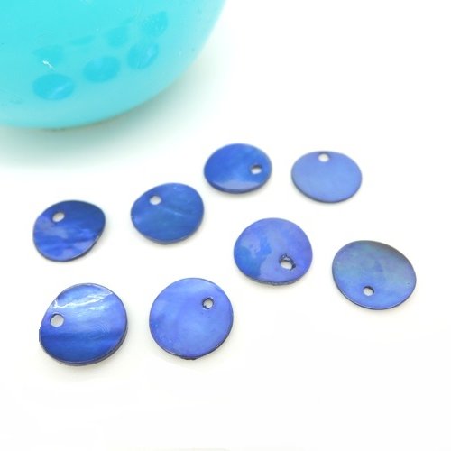 10 perles breloques sequins en nacre 10mm bleu outremer