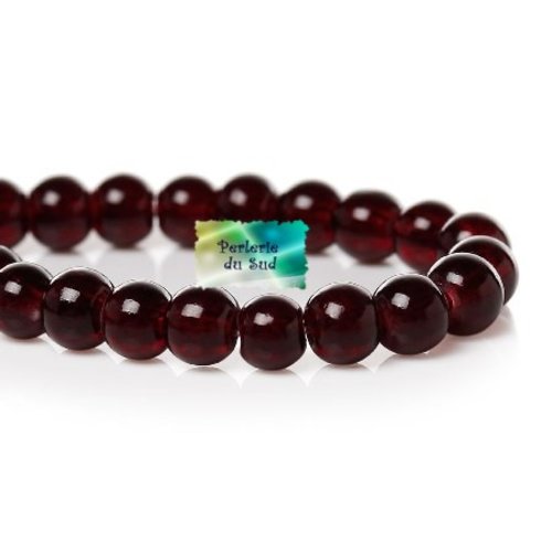 50 perles en verre 8mm  nacrée ronde col bordeaux