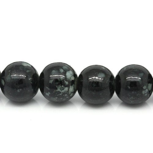 50 perles en verre 8mm  ronde marbrées noir/gris