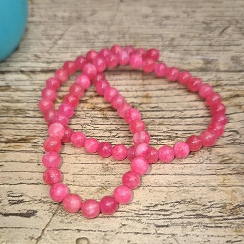 1 fil 63/65 perles de jade 6mm ronde rose framboise