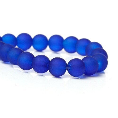 50 perles en verre 6mm  ronde givrée bleu nuit