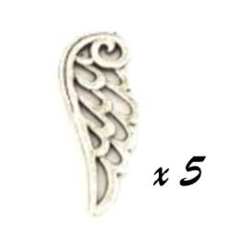5 breloques pendentifs  aile d'ange ajourée en métal argenté