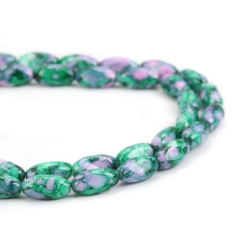 vert ou bleu et sable d/'or 4 Perles Twist 26mm x 16mm Verre Lampwork blanc