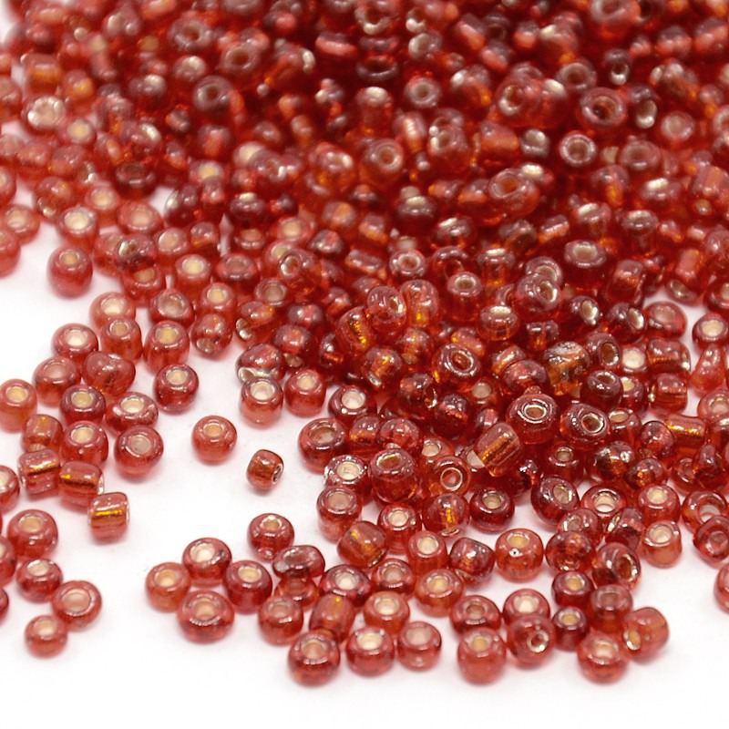 Perles de rocaille 4mm 20g rouge trou argenté