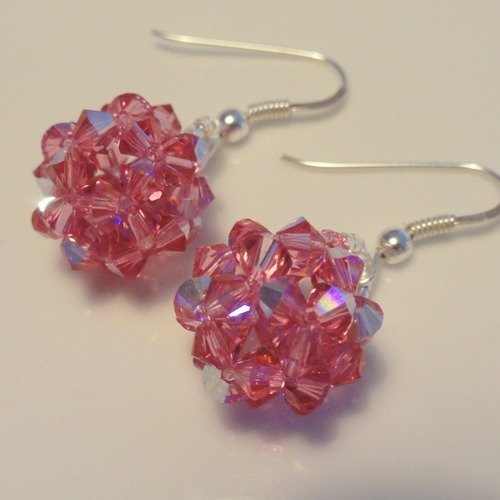Boucles d'oreilles rose en perles de cristal swarovski