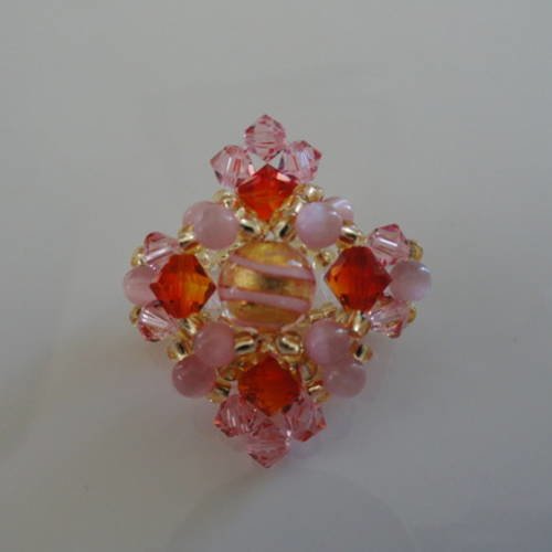Bague coucher de soleil en perles de cristal swarovski et perle de murano 