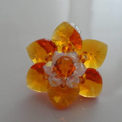 Bague orange tangerine en perles de cristal swarovski 