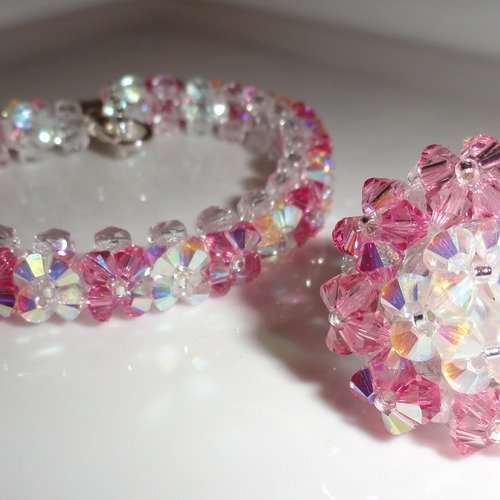Parure la vie en rose en perles de cristal swarovski 