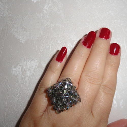 Bague losange silver night en perles de cristal swarovski