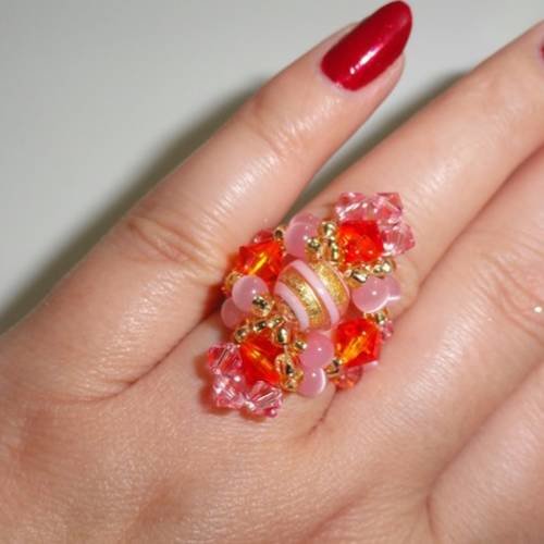 Parure bague et bracelet coucher de soleil en perles de cristal swarovski 