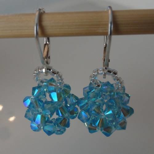 Boucles d'oreille boule aquamarine en perles de cristal swarovski 
