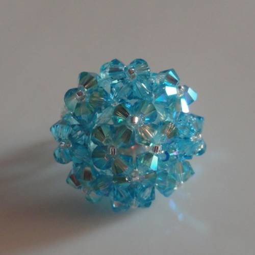 Parure bague et boucles d'oreilles assorties bleu turquoise en perles de cristal swarovski 