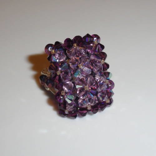 Bague rectangulaire violet améthyste en perles de cristal swarovski 