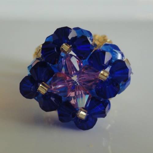 Bague losange bleue et rose en perles de cristal swarovski (petit modèle ) 