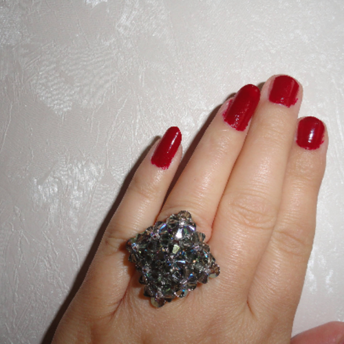 Bague losange silver night en perles de cristal swarovski