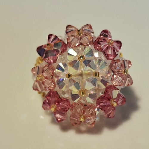 Bague copine blanche et rose en perles de cristal swarovski