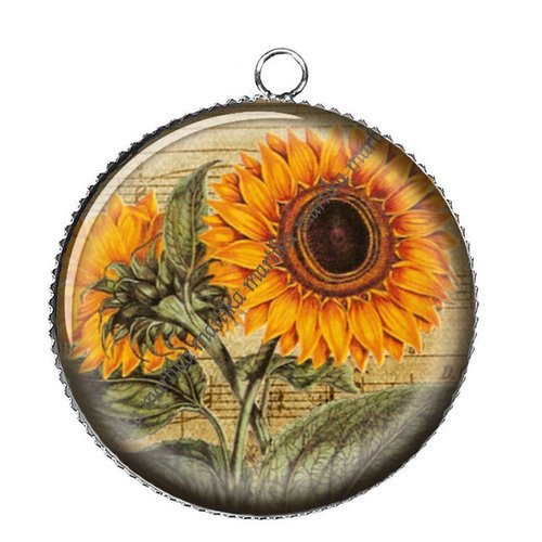 Pendentif cabochon 25 mm résine epoxy fleur 25 mm n°32 