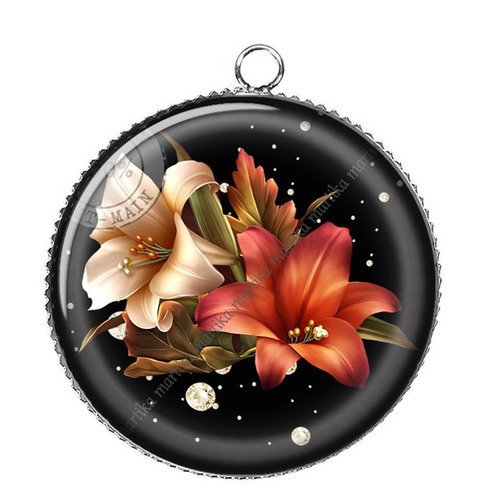 Pendentif cabochon 25 mm résine epoxy fleur 25 mm n°29 