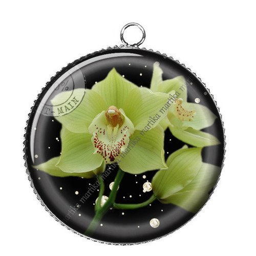 Pendentif cabochon 25 mm résine epoxy orchidée 25 mm n°26 