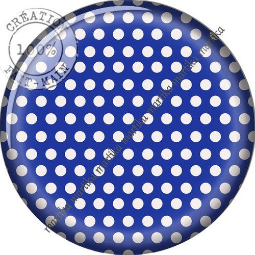 Cabochon résine 25 mm fond bleu pois blanc n°1050 
