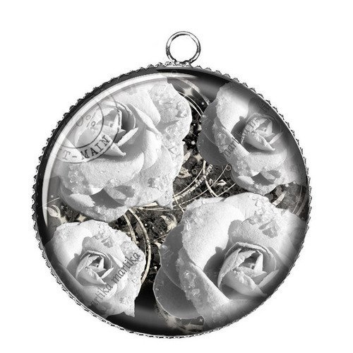 1 pendentif cabochon 25 mm fleur les roses n°63 