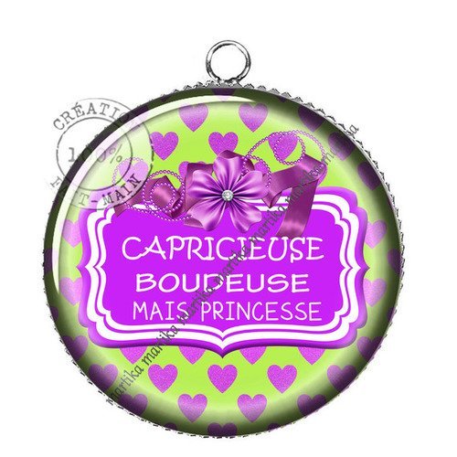 1 pendentif cabochon 25 mm capricieuse boudeuse mais princesse n°691 