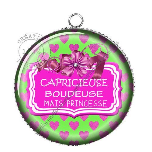 1 pendentif cabochon 25 mm capricieuse boudeuse mais princesse n°689 