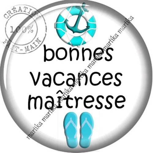 Cabochon à coller résine bonnes vacances maîtresse 25 mm n°23 fait-main 