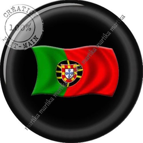 Cabochon a coller 25 mm &quot;drapeau portugal&quot; fond noir resine image n°1 