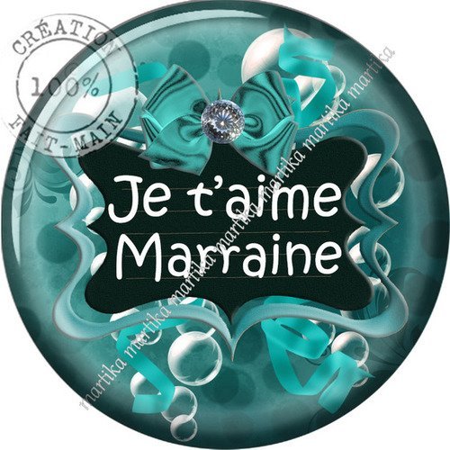 Cabochon résine a coller 25 mm je t&#039;aime marraine n°219 