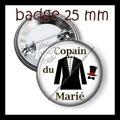 Badge copain du marié taille 25 mm fond blanc ref:ma13 