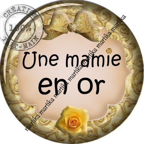 Cabochon à coller résine 25 mm une mamie en or n°124 