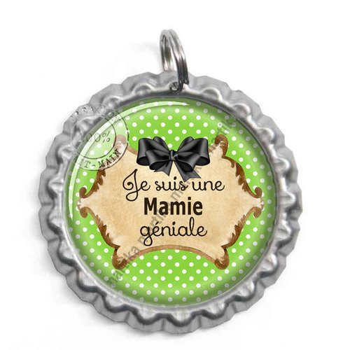 Pendentif capsule cabochon resine je suis une mamie géniale 25 mm refcap:1 