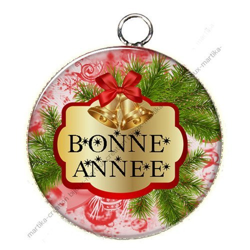 1 pendentif cabochon résine bonne année métal 25 mm n°82 