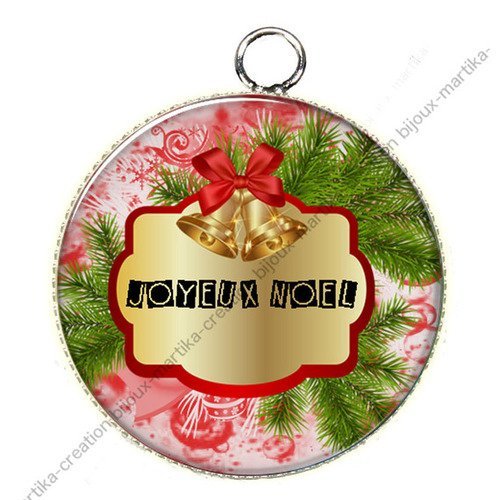 1 pendentif cabochon résine joyeux noel métal 25 mm n°82 