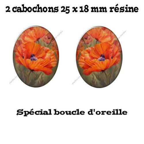 2 cabochons résine 25 x 18 mm spéciale boucle d&#039;oreille n°19 