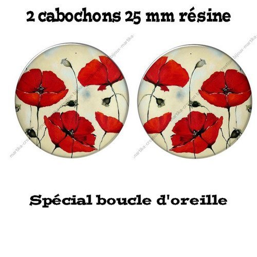 Lot 2 cabochons 25 mm résine spécial boucle d&#039;oreille cr6 
