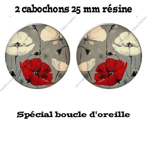 Lot 2 cabochons 25 mm résine spécial boucle d'oreille cr5 