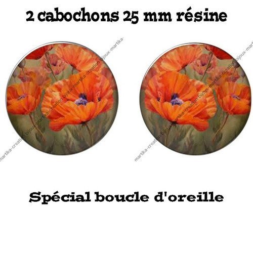 Lot 2 cabochons 25 mm résine spécial boucle d"oreille cr2 
