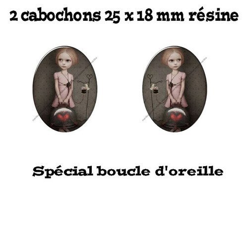 2 cabochons résine 25 x 18 mm spéciale boucle d&#039;oreille n°13 